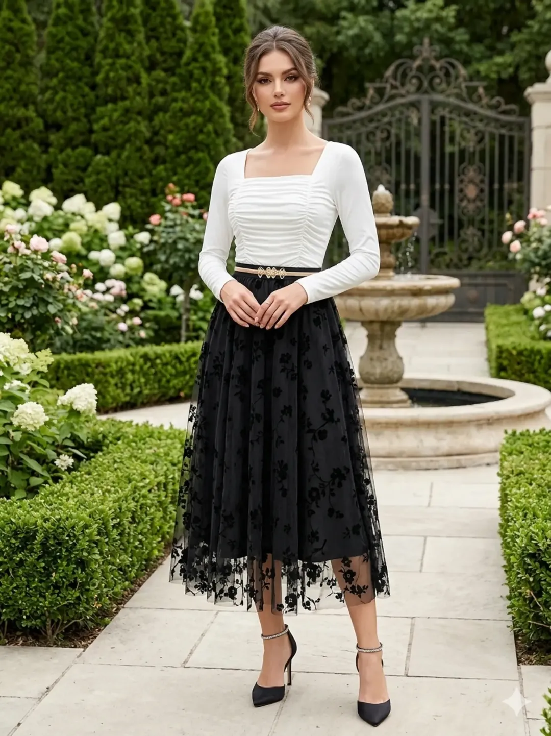 Falda tull floreada