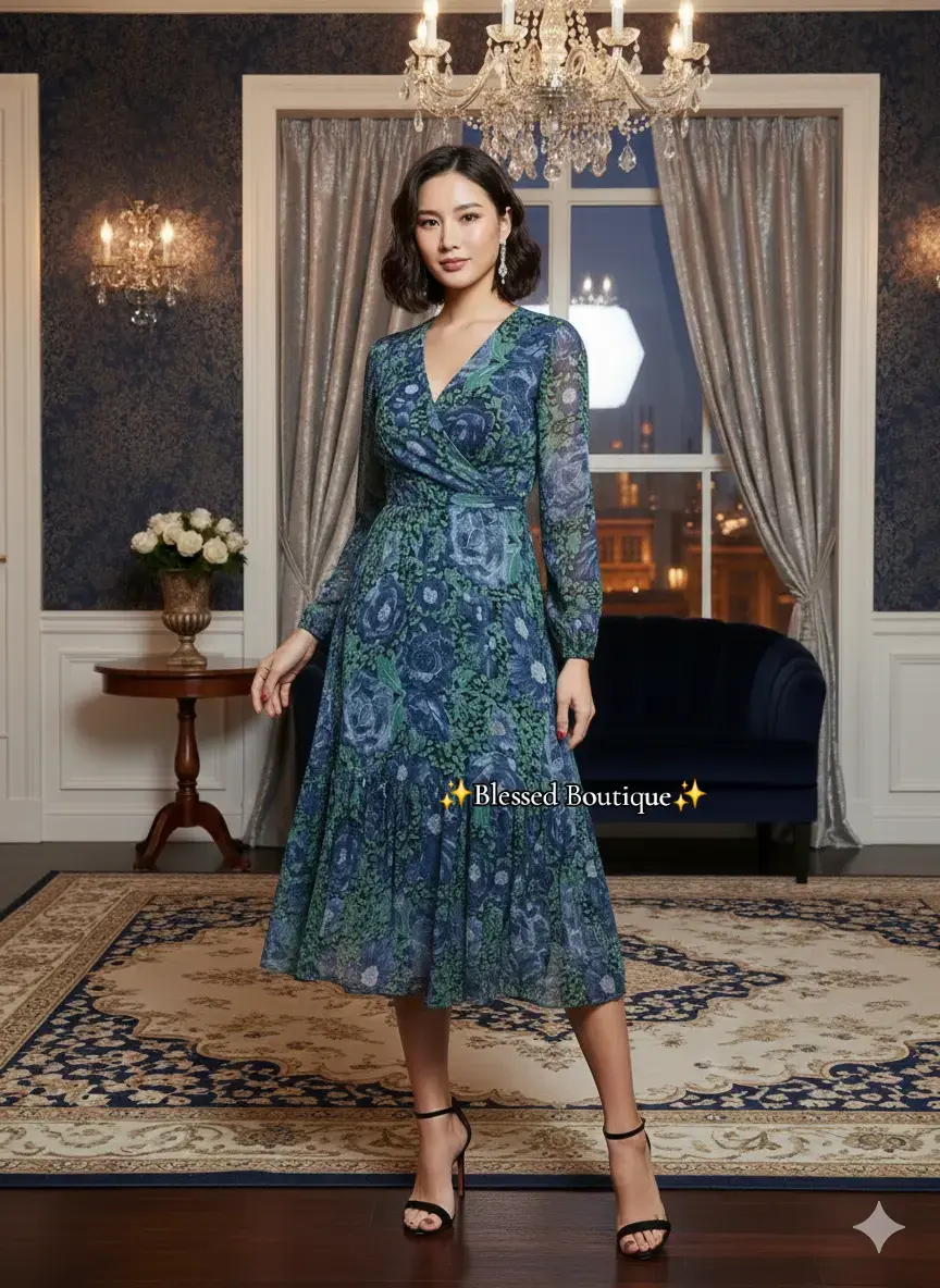 Vestido floral tonalidad azul