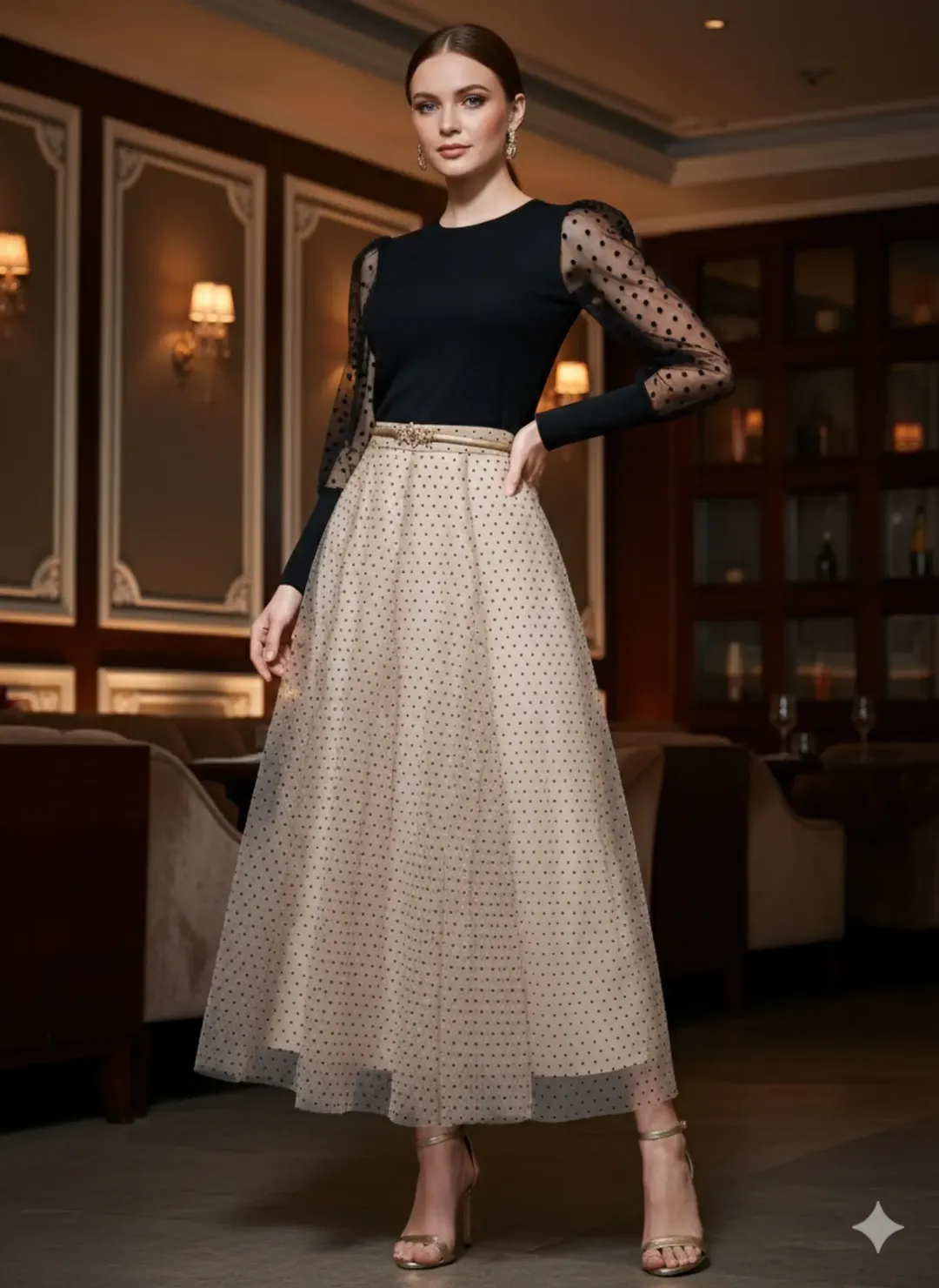 Hermosa falda tull con motitas